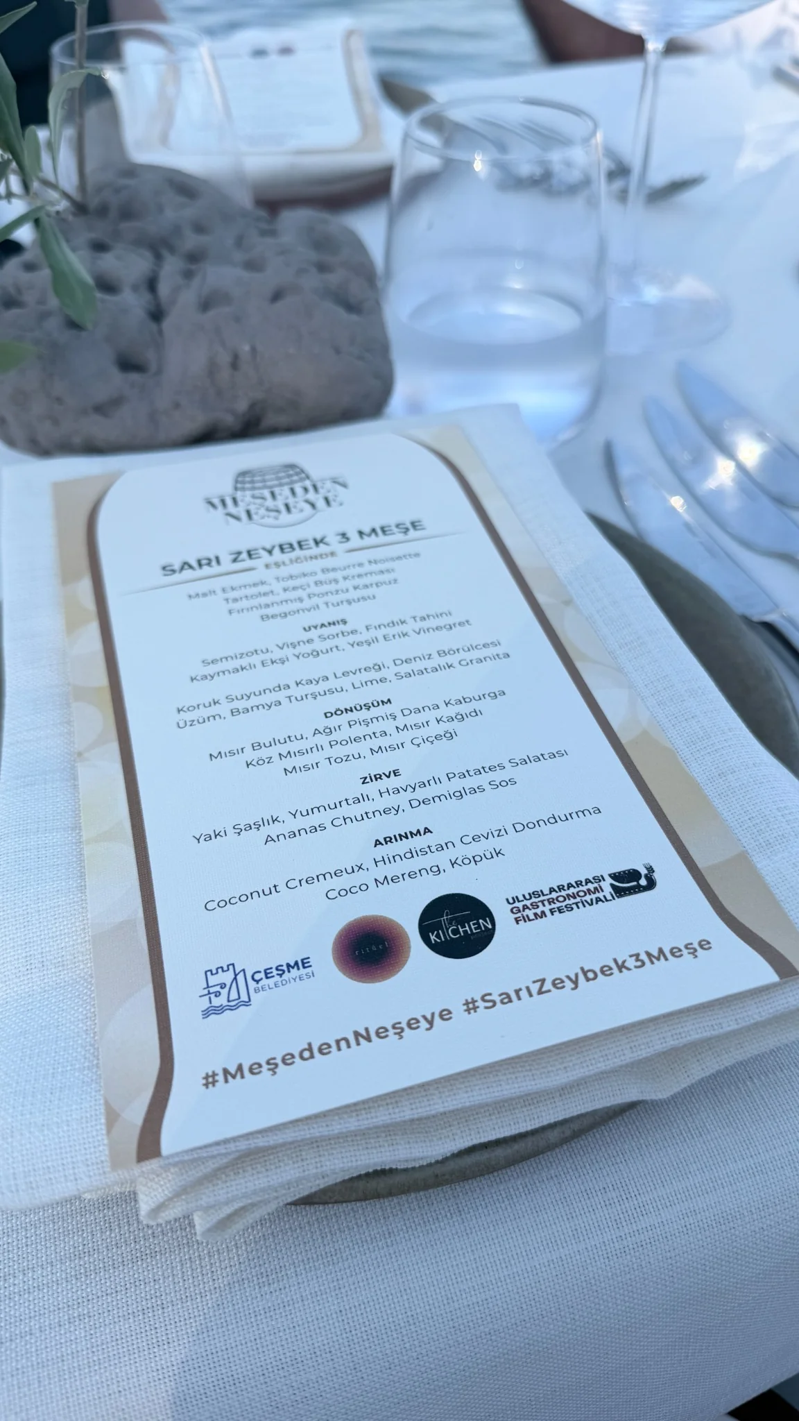 Uluslararası Gastronomi Film Festivali gala yemeğinin Uyanış, Dönüşüm, Zirve ve Arınma başlıklı menüsü